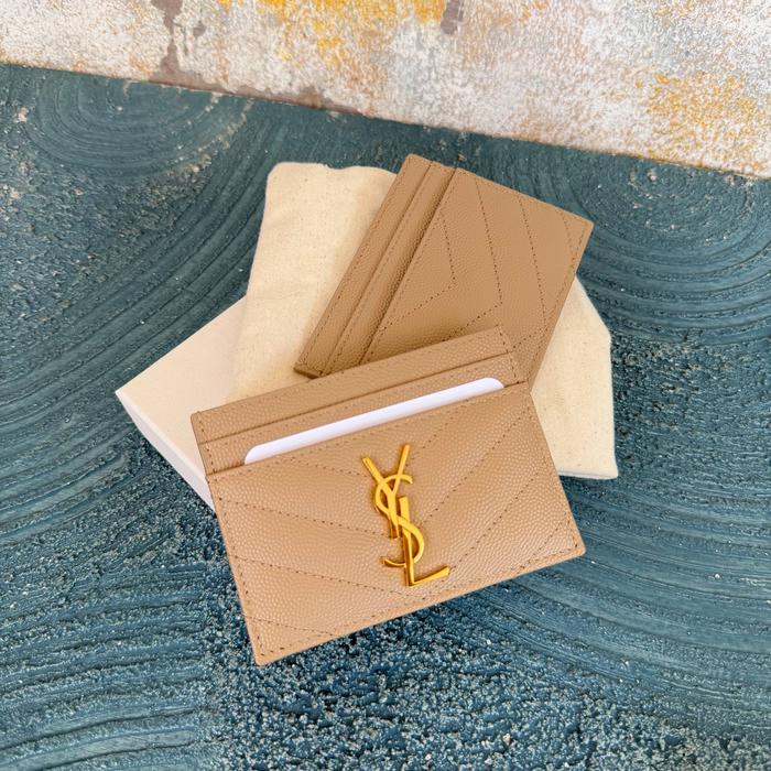 YSL Monogram Card Holder Beige Ghw