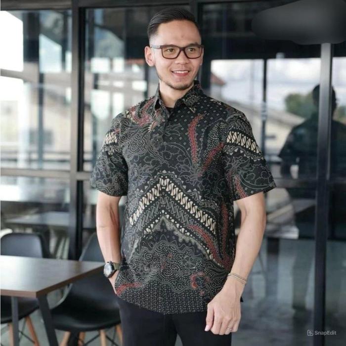 Kemeja Batik Pria Lengan Pendek Modern BCX02 Exclusive Pekalongan - 100% Original - Kerah, Katun Nya