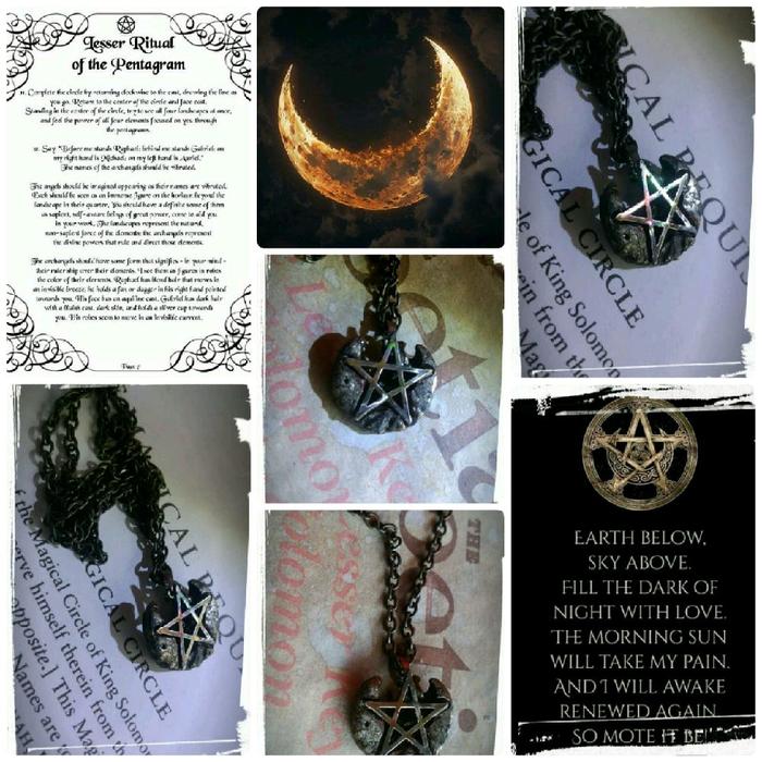 Necklaces Kalung Liontin Pedant Titanium Etnik Cosmic Energy Pentagram Crescent Moon  Lunar  Plaque 