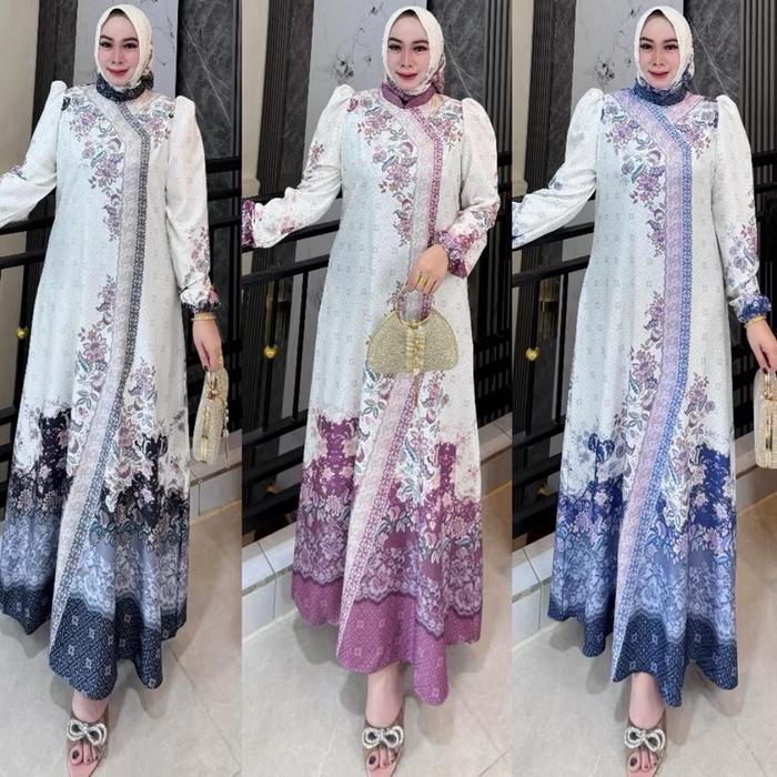 Nuura Dress/ Gamis set hijab Luxury /Gamis motif printing