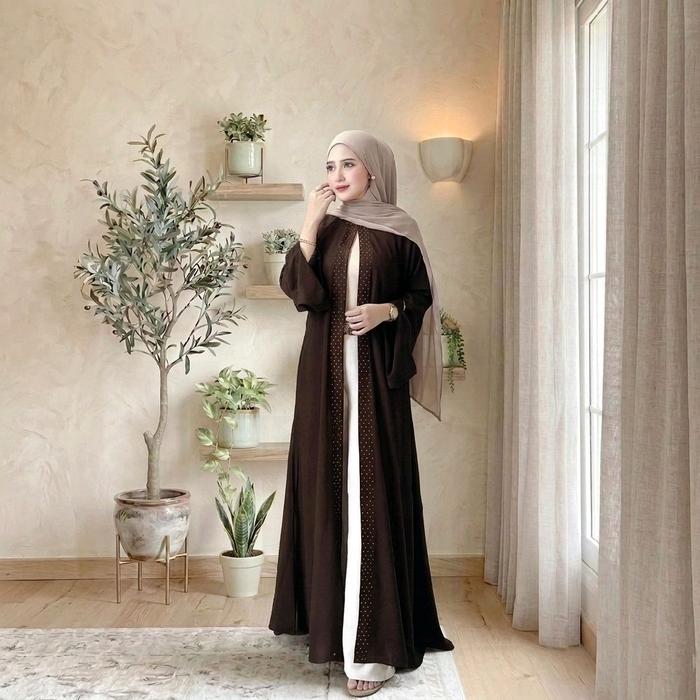 Abaya Long Outer/Gamis Bahan Sabrina Anti Uv/Dress Fashion Muslim Wanita/Cardigan Remaja Terbaru Kek