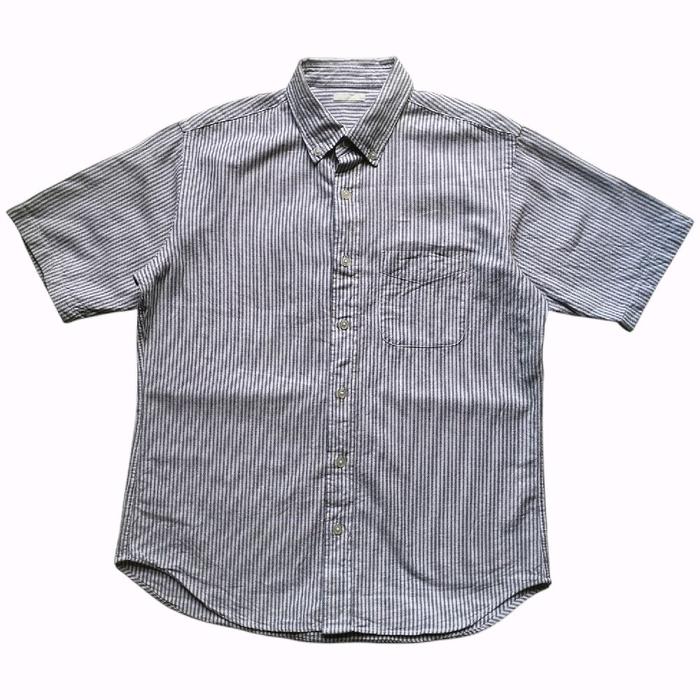 kemeja uniqlo GU shirt white striped short sleeve split yoke