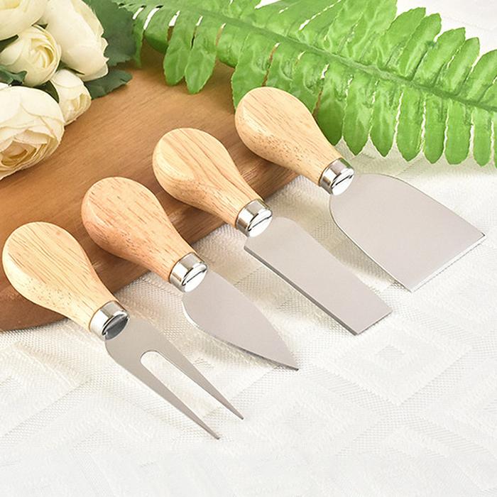 Oak Handle Cheese Knife Set Cheese knife butter knife slicer knife Pizza cutter Four-piece stainless