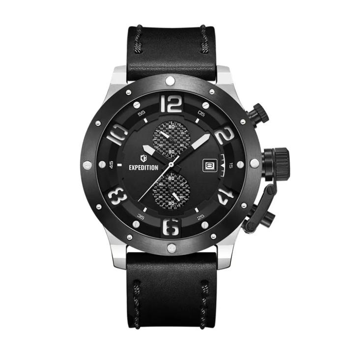 Expedition 6381 Silver Black Leather MCLTBBA1 Jam Tangan Pria