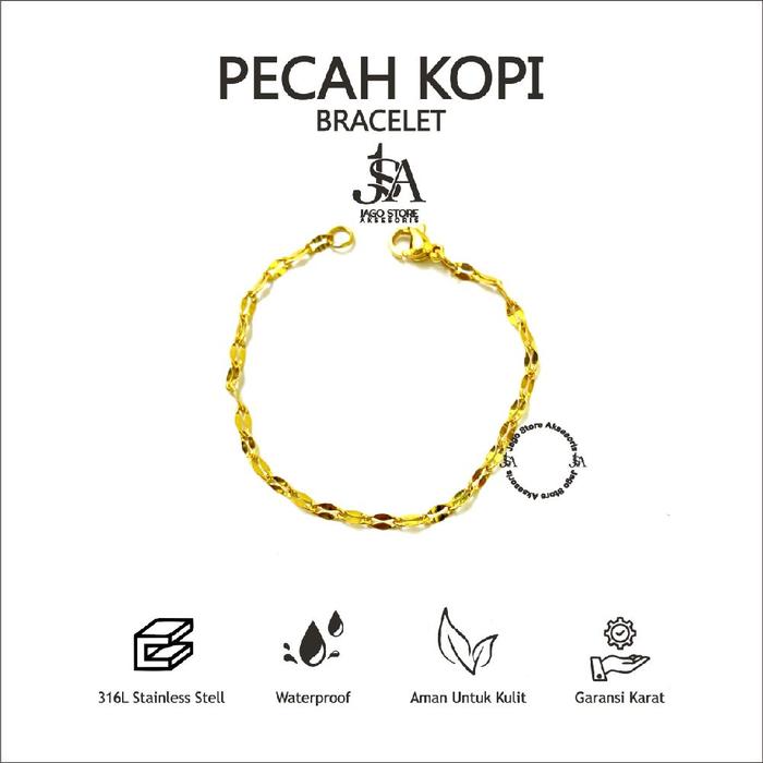 Gelang Titanium Rantai Pecah Kopi Aksesoris Fashion Pria Wanita anti Karat Berkualitas Kuat di Pakai