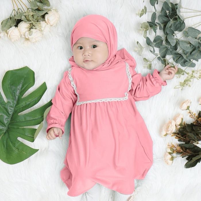 Gamis Bayi Aqila + Free Hijab Jersey Baju Muslim Bayi Perempuan