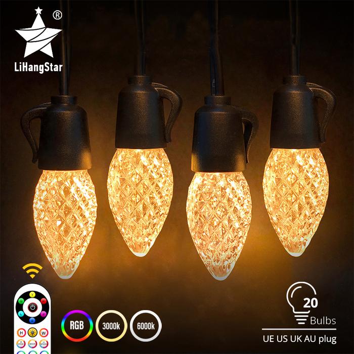 C35 Lampu Tali LED RGB Lampu Tali Tahan Air Luar Ruangan Peredupan