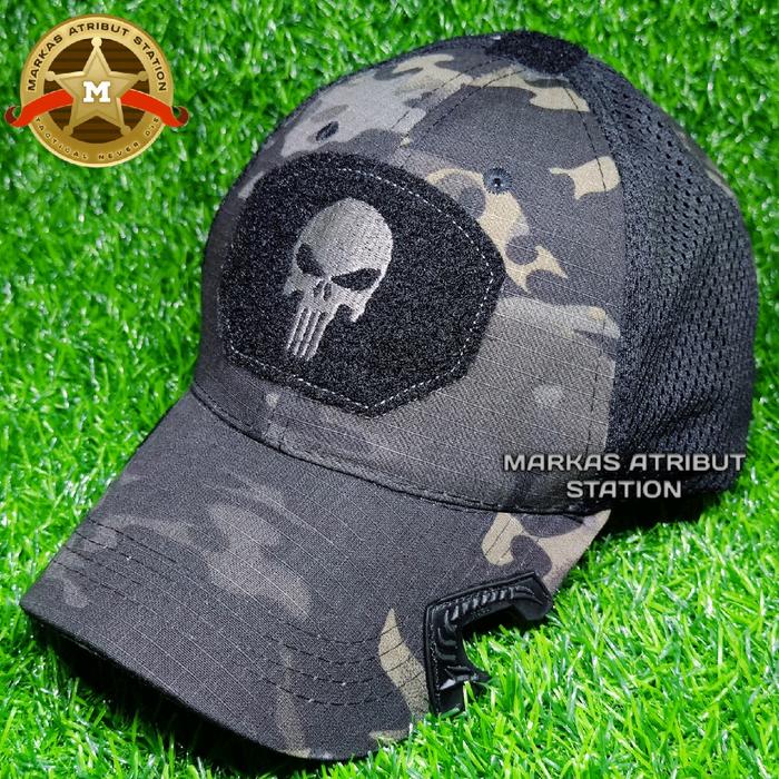 Topi Baseball Caps Impor Taktis Multicam Punisher Hitam Kualitas Terbaik