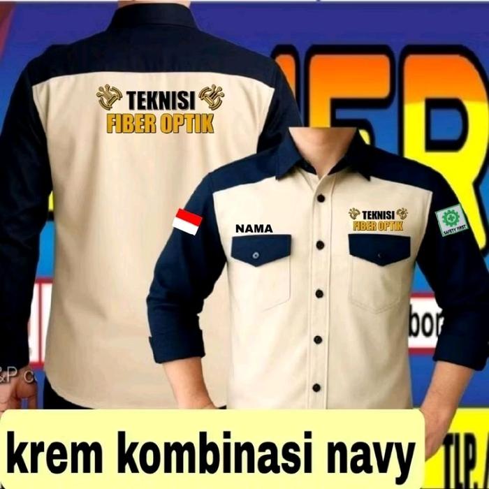 ready stok full bordir krem kemeja teknisi fiber optic baju teknisi fiber optic seragam teknisi fibe