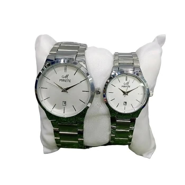 Jam Tangan Rantai Couple Silver MIRETE Putih Watches Pria Wanita