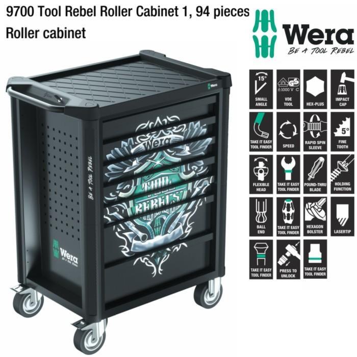Wera Rak Alat Roller Cabinet 9700 Tool Rebel 94 Pcs dengan 7 Laci dan 94 Pcs Alat Termasuk