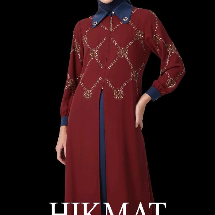 Abaya Hikmat D3833 Maroon Black Grey.