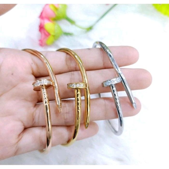 Titanium Gelang Bangle Paku mata Lentur Anti Luntur