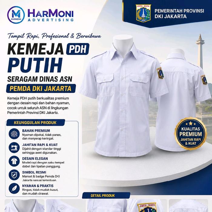 SERAGAM KEMEJA PUTIH PDH LENGAN PENDEK LOGO DKI JAYA RAYA PDH ASN PDH P3K