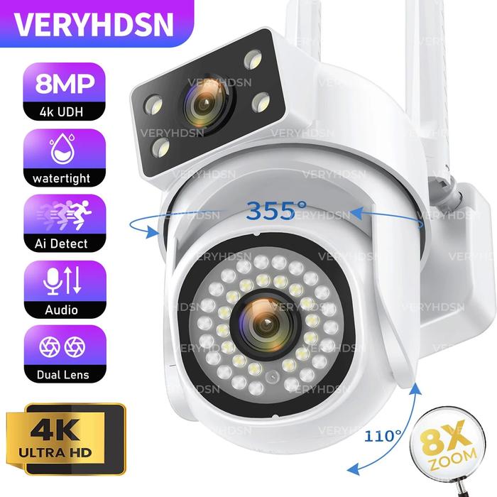 8MP 5G PTZ Dual Lens Camera Wifi IP Security Surveillance Dual Screen