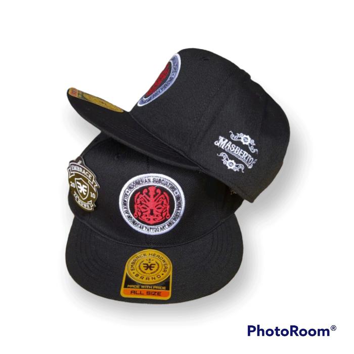 Topi snapback Masberto logo bordir warna merah/snapback metal masberto kingdom