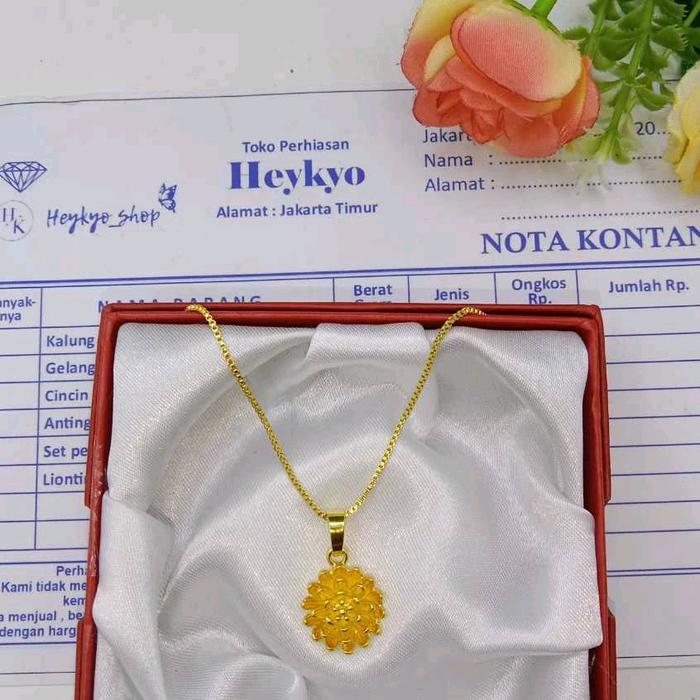 Kalung liontin bunga teratai perhiasan lapis emas 5 gram  model minimalis elegan dan mewah mirip ema