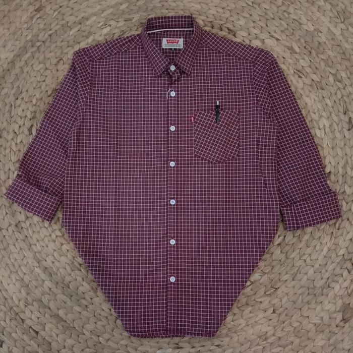 Kemeja 501 USA Original lengan panjang terbaru/ kemeja flannel kotak kotak formal lengan panjang pri