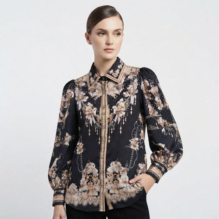 Netta Sunny Blouse Aghnia Black l | Blouse Wanita Premium Lengan Panjang Elegan