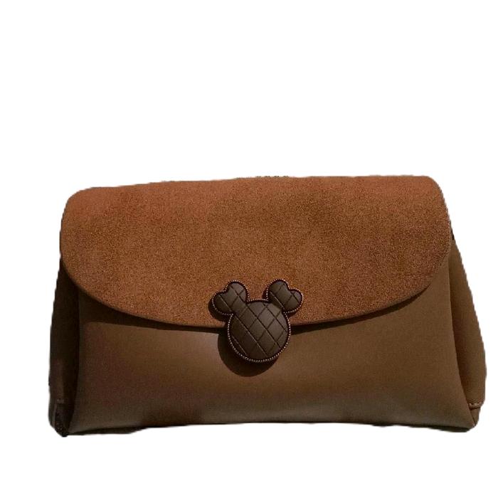 Boo Berries Tas Selempang Wanita Coklat Desain Mickey Mouse Tali Panjang dan Pendek untuk Gaya Casua