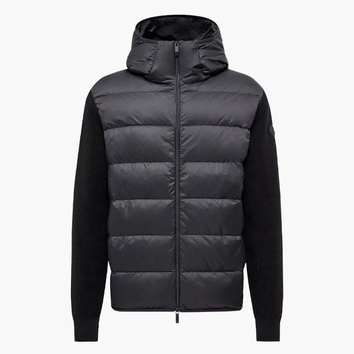 MONCLER Men Padded Cotton Zip-Up Jacket in Black Nylon and Cotton with Hoodie
