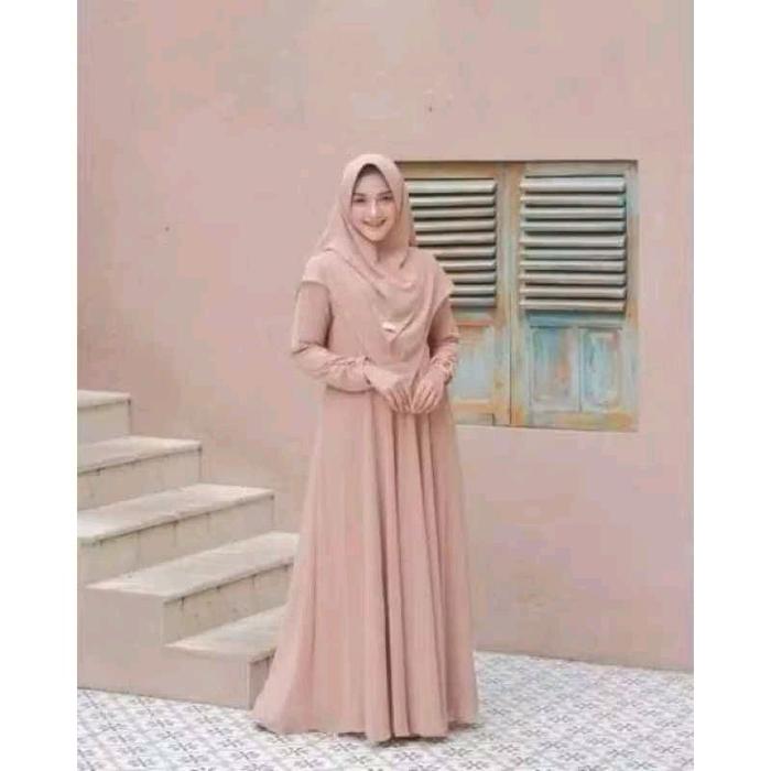 Mayra -  FREE HIJAB Gamis syari 2 layer S M L XL 2XL 3XL jumbo muslim wanita warna coklat cokelat su
