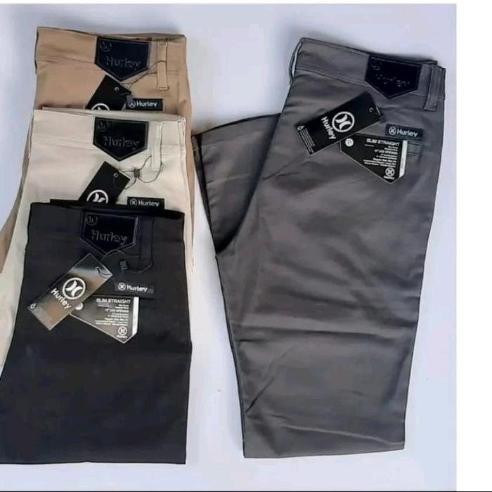 ( COD) celana panjang chinos pria dilengkapi 3 rangkep jahitan Slim-fitting wisker polos 4# hitam