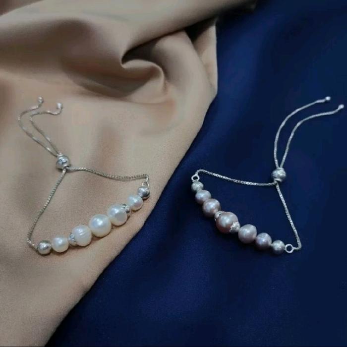 Gelang serut perak 925 mutiara air tawar asli Bersertifikat Gelang perak mutiara asli lombok Aksesor