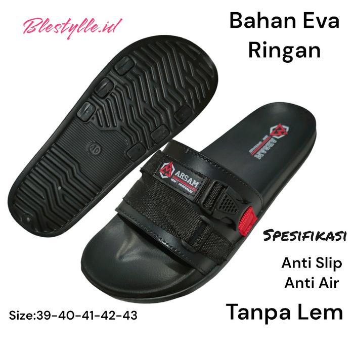 Sandal Pria Slide Arsam Selop Enzo Original Karet Kasual Sendal Black Sneakers  Flat  sandal Ringan 