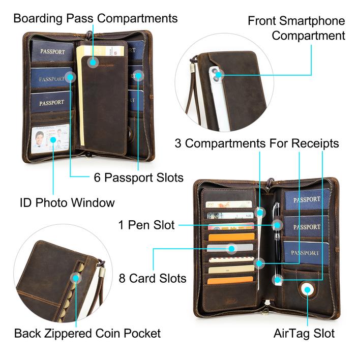 CONTACT'S Genuine Leather Passport Wallet Vintage Clutch Bag Bussiness Card Holders Large Capacity F
