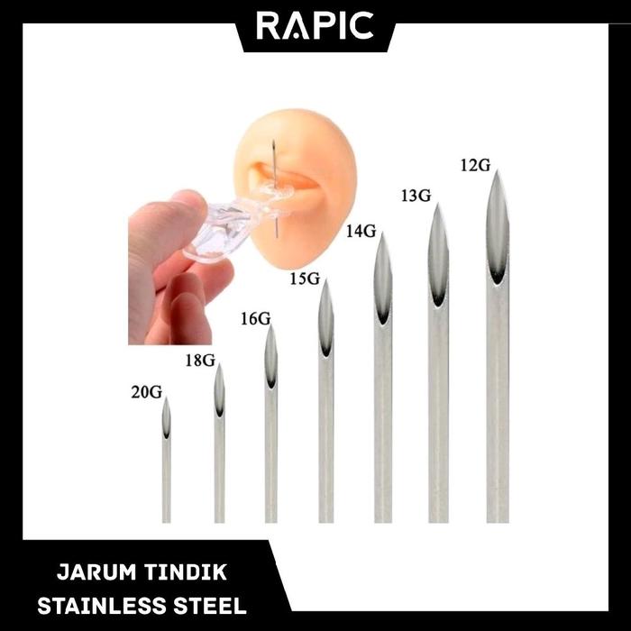 Jarum Stainless Steel untuk tindik telinga, hidung, lidah, bibir, alis, pusar, dan lain sebagainya