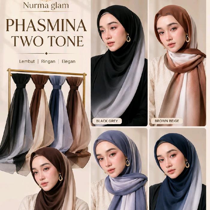 hijab phasmina gradasi two tone terbaru/hijab gradasi printing phasmina gradasi