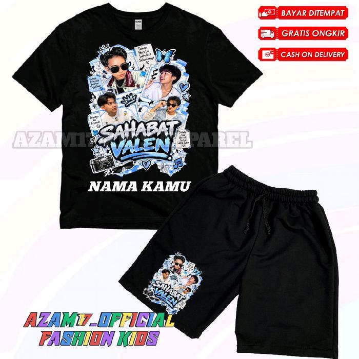 (BISA COD) Setelan Kaos Celana Pendek Anak Sahabat Valen D Academy Free Nama / Setelan Kaos Boardsho