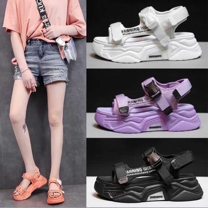 SALE !! SANDAL WEDGES KOREA WANITA WARNING NEON PLATFORM SANDAL GUNUNG by Axeline CK539 Terlaris