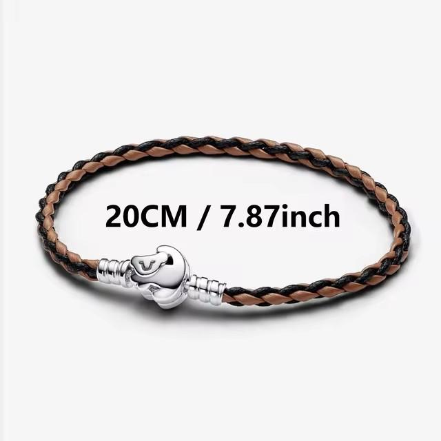 Disney 925 Sterling Silver Lion King Simba Leather Bracelet Bear Red Bow Charm Beaded Fit Original B