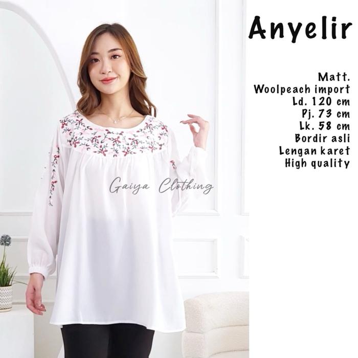 ATASAN JUMBO BORDIR WANITA LD. 120 - ANYELIR Baju Katun Putih Hitam Cantik