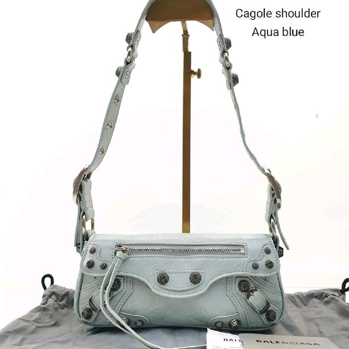 NEW BALENCIAGA Le Cagole shoulder flap bag Arena Lamb AQUA BLUE Small