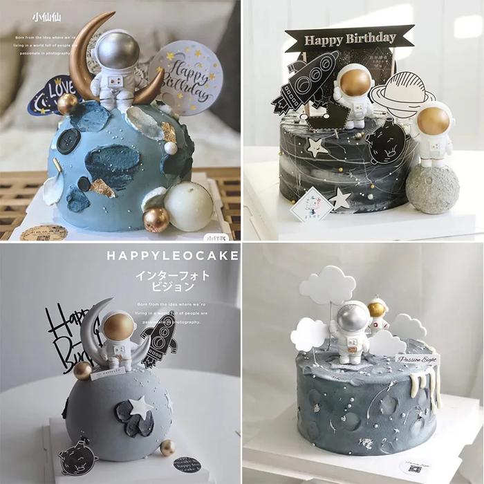 Astronaut Cake Topper Outer Space Birthday Decoration Boy Astronaut Cake Decoration Planet Moon Orna