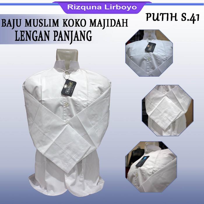 Baju MUSLIM putih KOKO Lengan Panjang ORIGINAL Majidah S.41 Baju habaib putih polos Pria Dewasa Katu