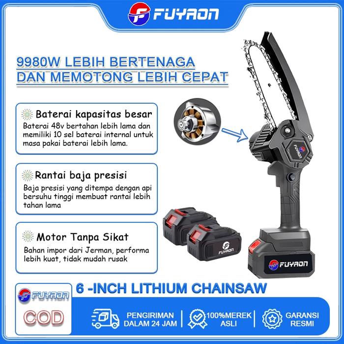FUYAON【COD】Rantai mini melihat 6 -inch chainsawless chainsaw 36V/48V lithium baterai, dua chainsaw r