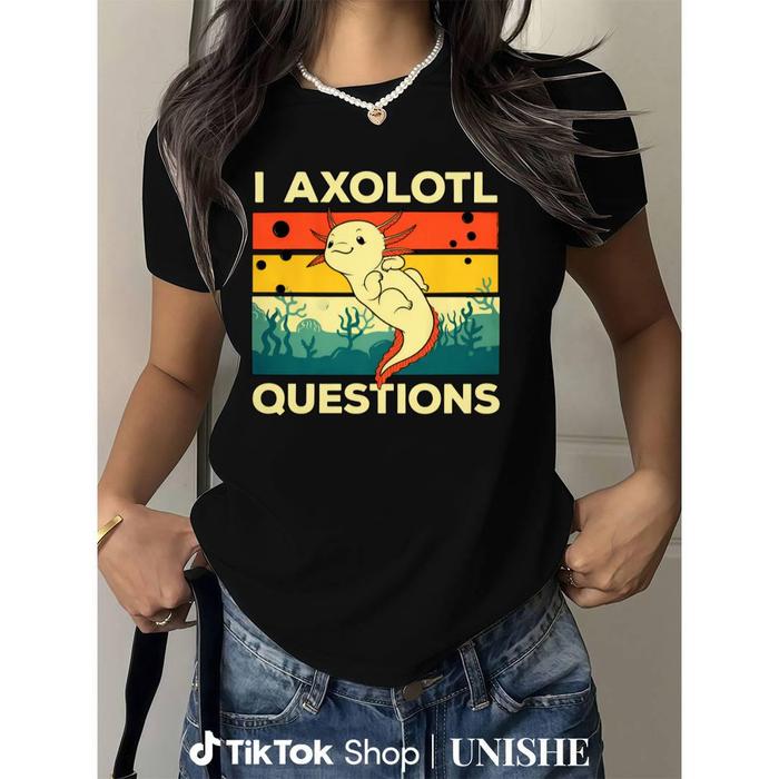 Axolotl Themed 100% Cotton Tee with Cool Fish Salamander Graphics