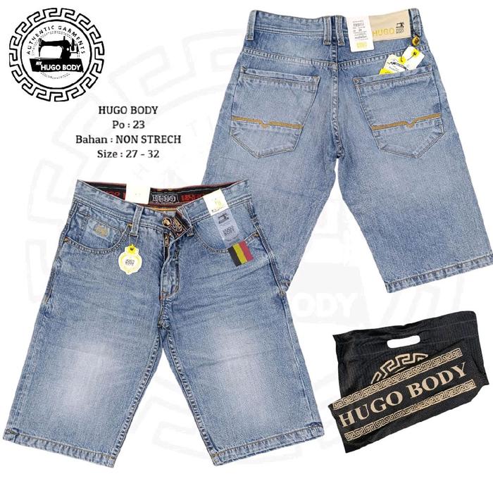 HugoBody Celana Pendek Jeans Pria Model 23 Bahan Non Stretch Size 27-32 Kualitas Terbaik