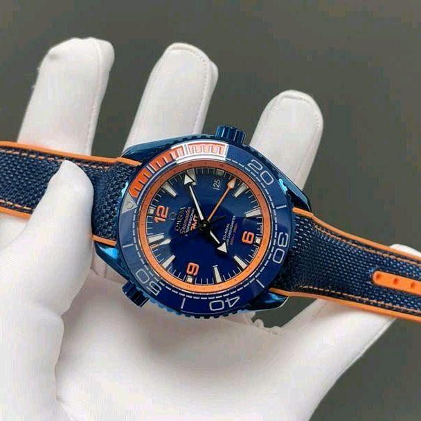 JAM TANGAN OMEGA SEAMASTER PLANET OCEAN WATCHES BLUE DIAL STRAP RUBBER VS FACTORY_FULLSET BOX