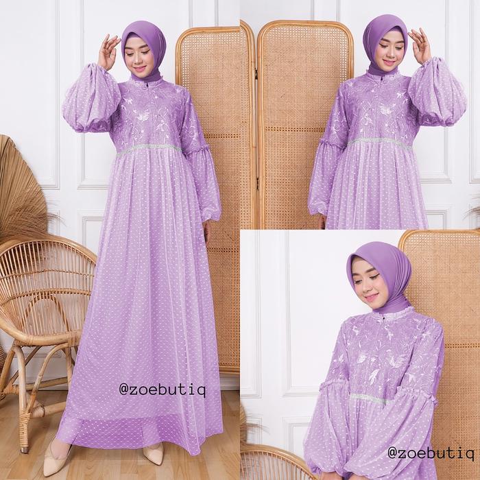 Gamis Wanita Remaja Terbaru lebaran 2024 model lengan balon Brukat tile dot jumbo mutiara busui keki