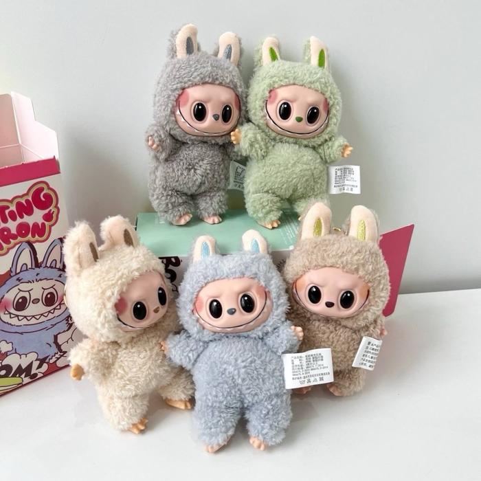 LABUBU Keychain Boneka - Macaron KW2, Kualitas Terbaik, 5 Warna, dengan Box Plastik dan Card - Resin