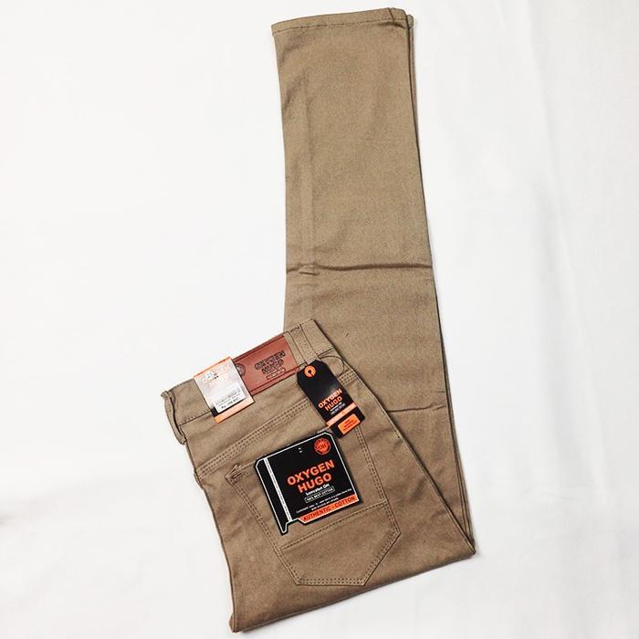 Celana Stretch Jeans Smart Casual Oxygen Hugo Slim Fit Mocca Baby Canvas Pria - Skinny - Katun, Panj