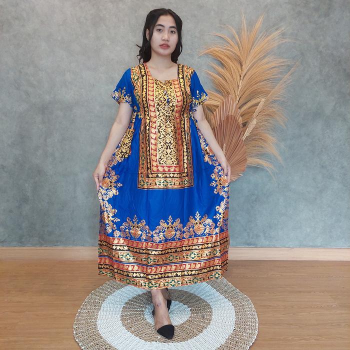Kartika Batik Home Dress Foil  Jodha 0077 Longdress Tali 4 Lengan Pendek Rayon Premium Busui Hijab F