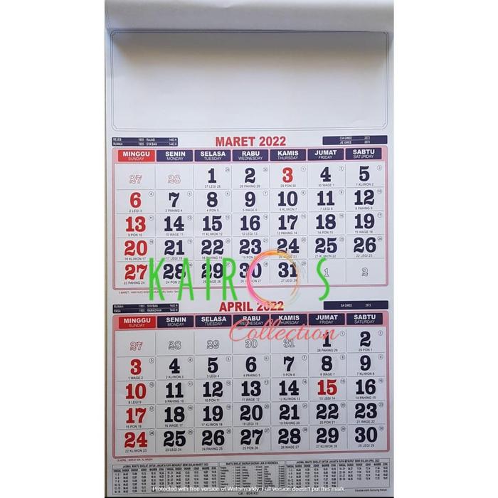 Kalender Dinding Dwiwulan Tahun 2022