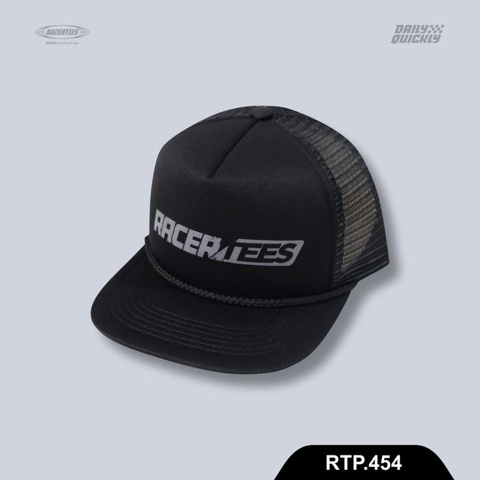 RACERTEES Topi Trucker Full Black RTP.454 - Cap Hitam Original dengan Pengait Pengatur - Nyaman untu