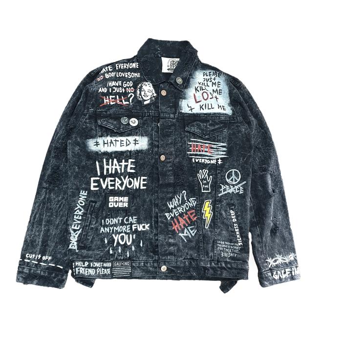 GALFINC JAKET JEANS CUSTOM PAINTING I HATE EVERYONE
